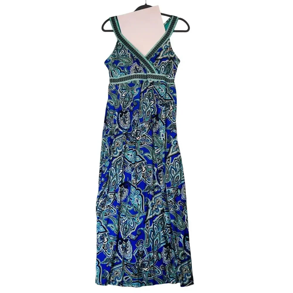 INC International Concepts Dress Womens Petite M Blue Paisley Maxi Strappy Boho - Picture 3 of 11